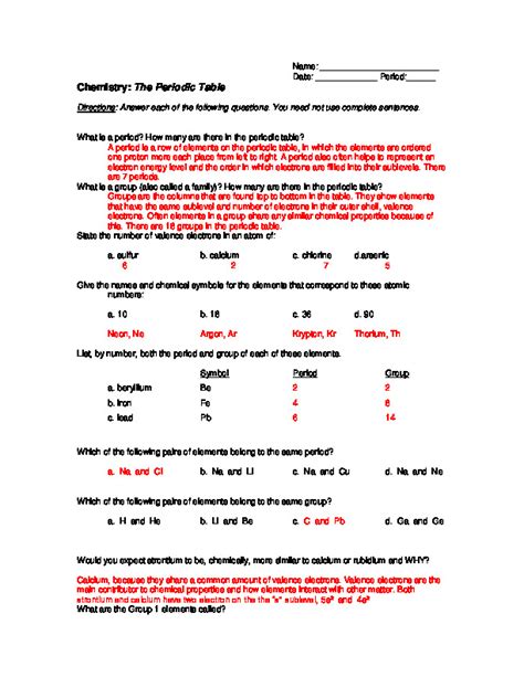 Periodic Table Trends Worksheet Answers Pdfcoffee