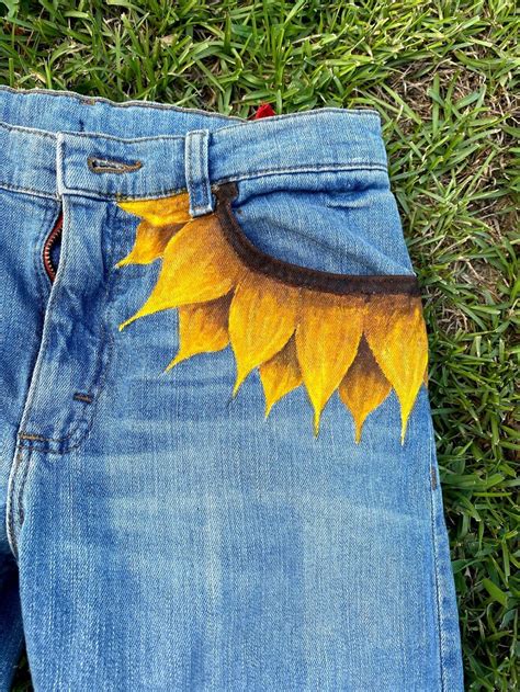 Hand Painted Sunflower Jeans Etsy