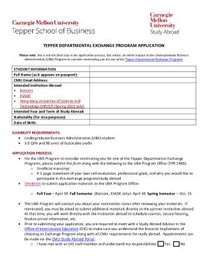 Fillable Online Tepper Departmental Exchange Application Form 2020 2021