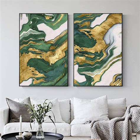 Emerald Green Gold Foil Set of 2 Modern Framed Wall Art, Original ...