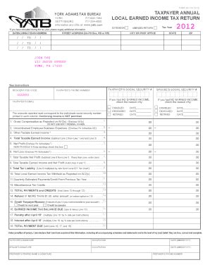 Fillable Online Form Ya York Adams Tax Bureau Local Earned