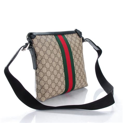 Gucci Gg Supreme Monogram Canvas Web Messenger Bag Black 147997