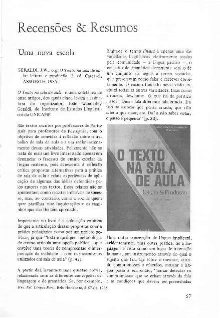 Resumo O Texto Na Sala De Aula João Wanderley Geraldi Texto Exemplo