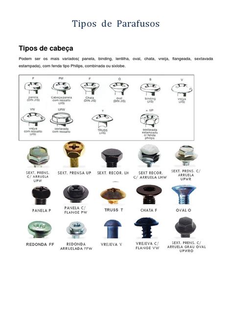 Tabela Com Todos Os Tipos De Parafusos - Tipos de Parafusos PDF | PDF