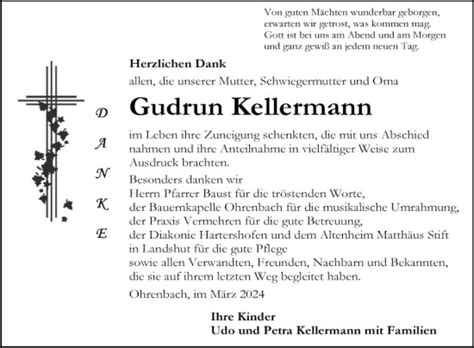 Traueranzeigen Von Gudrun Kellermann Trauerportal Ihrer Tageszeitung