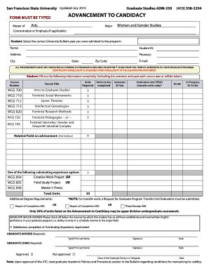 Fillable Online Grad Sfsu Completed Forms Should Be Submitted To Fax