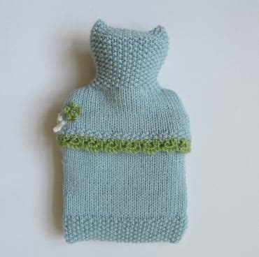 Hand Knitted Blue Ditsy Hot Water Bottle Cover Folksy