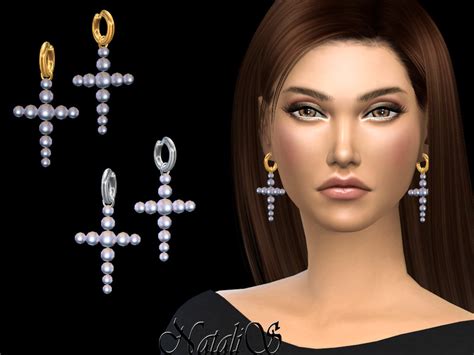 Natalis Pearl Cross Drop Earrings The Sims Catalog