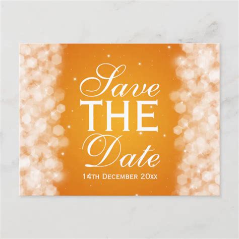 Elegant Save The Date Party Sparkle Orange Announcement Postcard Zazzle