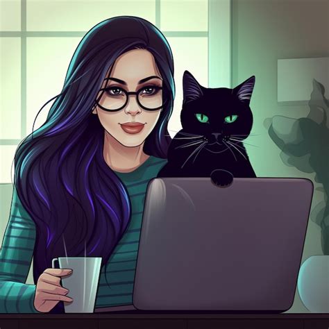 Premium Ai Image Cartoon Of A Woman With Glasses And A Cat Sitting On Her Lap Generative Ai