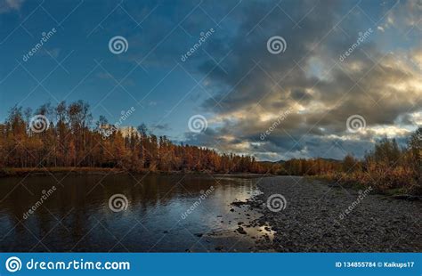 The Colours Of Autumn Are Cold Water Rivers Of Magadan Stock Photo