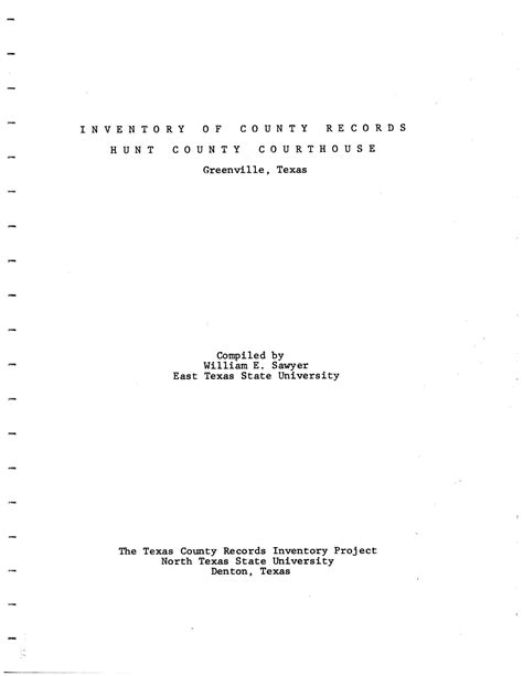 Inventory of county records, Hunt County courthouse, Greenville, Texas