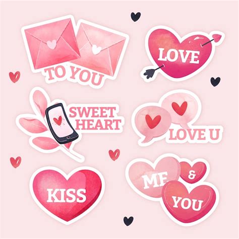 Free Vector | Watercolor valentine's day stickers collection