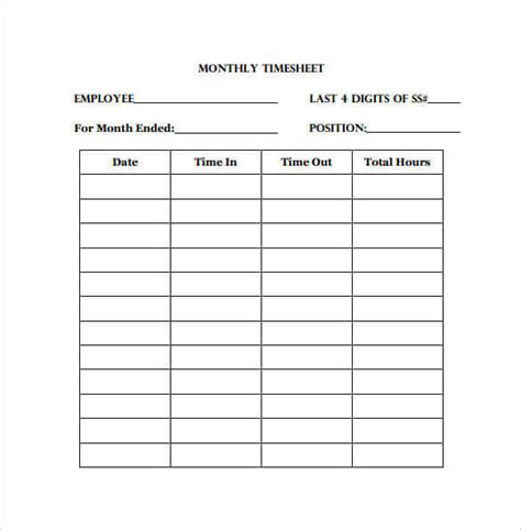 Monthly Time Sheet