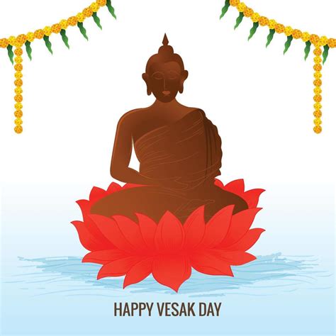 Buddha On Lotus Flower Greeting Card On Happy Vesak Day Background