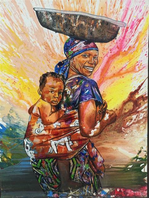 African mother carrying child, African mother and child Painting by ...