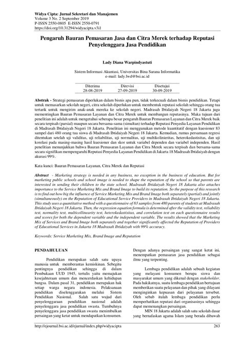 Pdf Pengaruh Bauran Pemasaran Jasa Dan Citra Merek Terhadap Reputasi