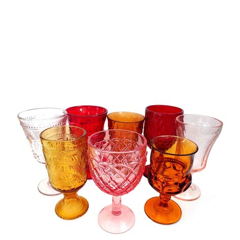 Mismatched Vintage Sunset Goblet Collection For Rent From Delicate Dishes — Delicate Dishes Llc