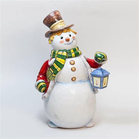 Ceramic Figurine Snowman With A Flashlight Christmas Etsy