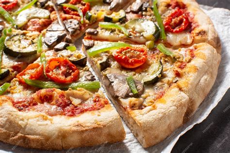 Premium Photo Vegetarian Pizza With Zucchini Tomato Peppers And