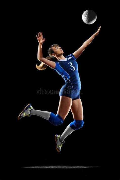 Female Professional Volleyball Player Isolated on Black Stock Image ...