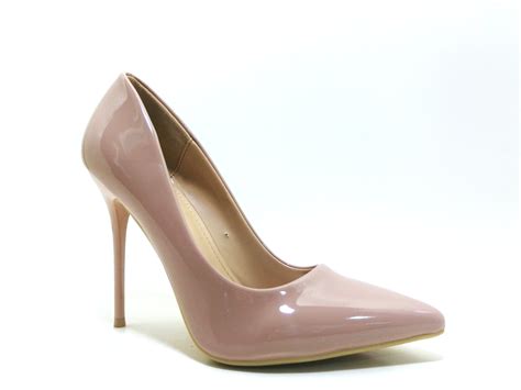 Hot Selling High Heel Pointed Toe Nude Color Patent Pu Leather Fashion Lady Shoes Pumps Womens
