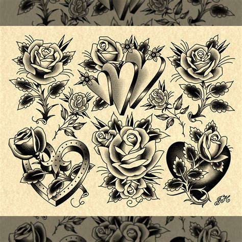 Traditional Rose Tattoo Flash Sheet - Etsy