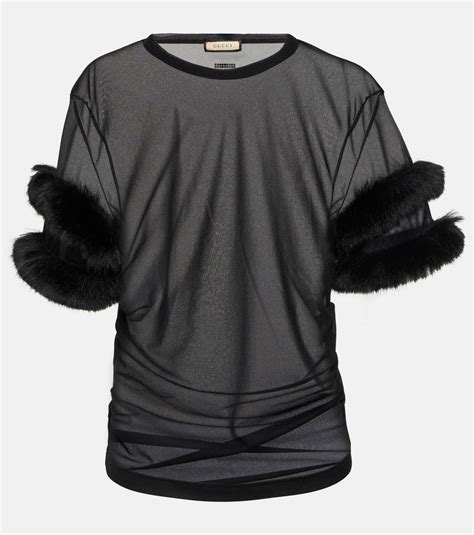 Gucci Mesh Faux Fur Trimmed Top Gucci