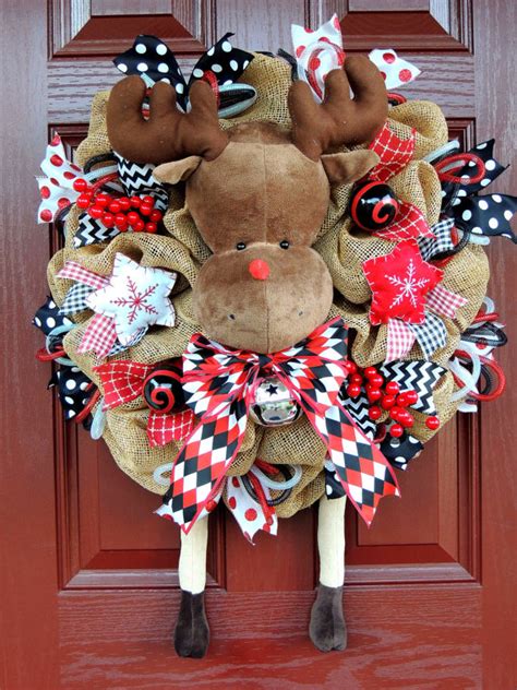 Rudolph Christmas Deco Mesh Wreath Reindeer Deco Mesh Christmas Wreath