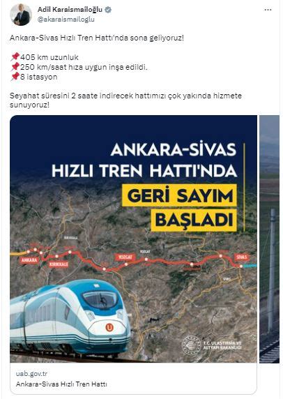 Bakan Paylaştı Hızlı Tren Bitiyor 2 saatte Ankara Büyük Sivas Haber