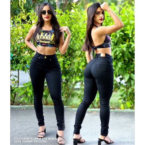 Calca Feminina Preta Hot Pant Color Empina Bum Bum Studio Designer Jeans Linha Premium Se Adapta