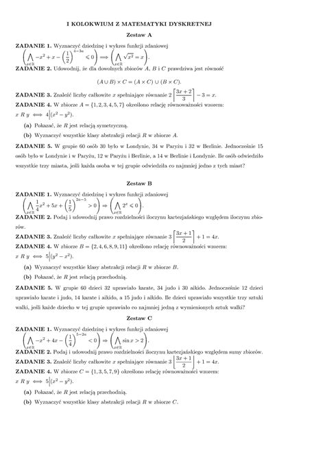 Kolokwium Matematyka Dyskretna I Kolokwium Z Matematyki Dyskretnej