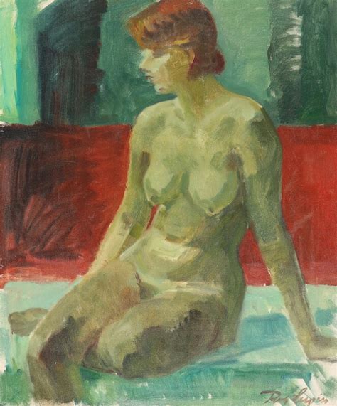 Robert Leepin Sitting Nude Woman In Green And Red Surroundings