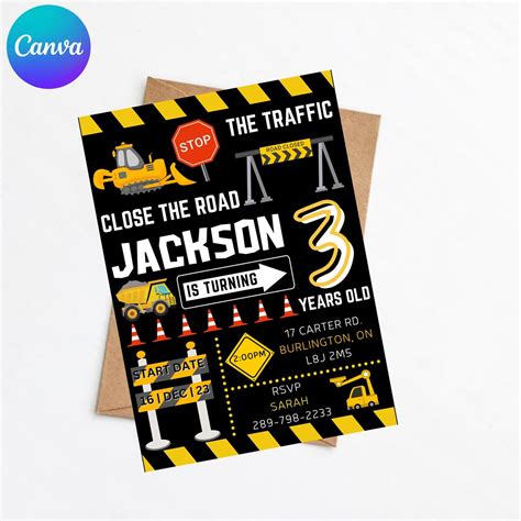 Editable Construction Theme Birthday Invitation Stop The Traffic And