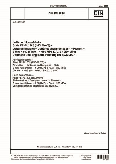 DIN EN 3525:2007 - Aerospace series - Steel FE-PL1505 (15CrMoV6) - Air ...
