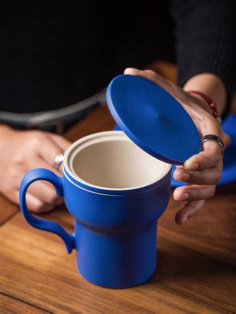 Ceramic Blue Tea Cup Infuser Mug With Lid And Infuser9 Oz Etsy Singapore