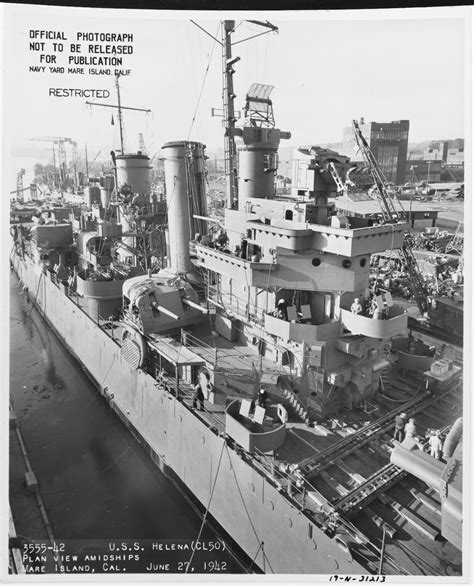 Uss Helena Cl 50 View Of The Starboard Side Amidships Taken At The