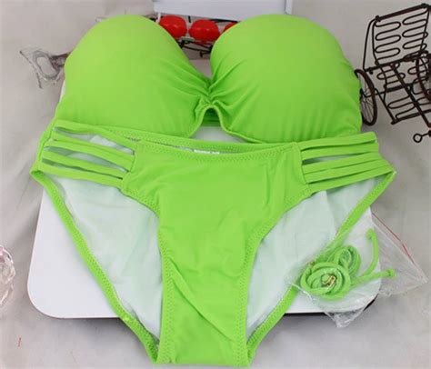 Black Brazilian Bikini Set Bandeau Top Push Up Bikinis Thong Women Swimsuit Low Waist Solid