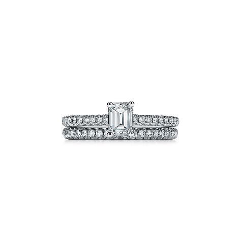 Tiffany Novo® Emerald-cut Engagement Ring with a Pavé Diamond Platinum Band