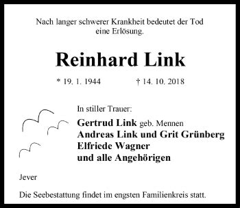 Traueranzeigen Von Reinhard Link Wirtrauern