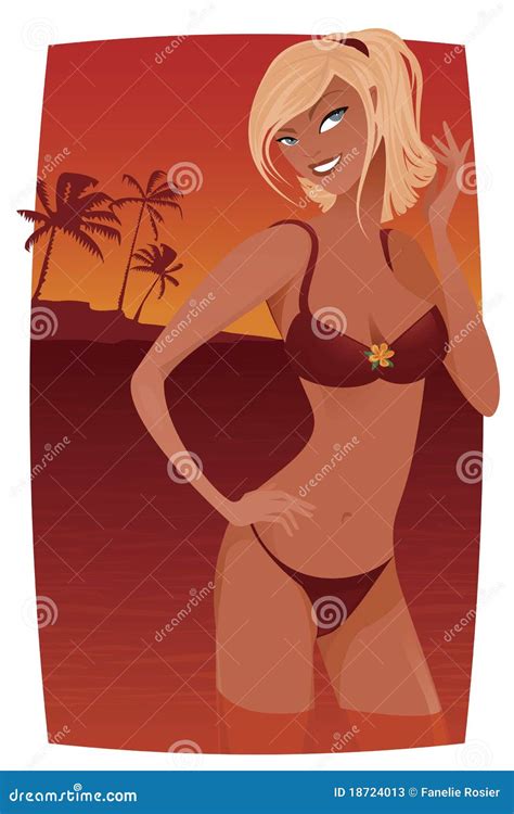 Blonde Woman At The Beach Vector Stock Vector Illustration Of Sensual Lady