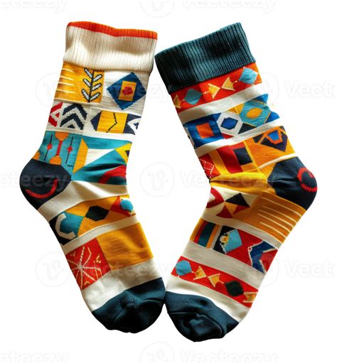 Two Colorful Socks With A Variety Of Patterns And Designs Stock 45910813 Png