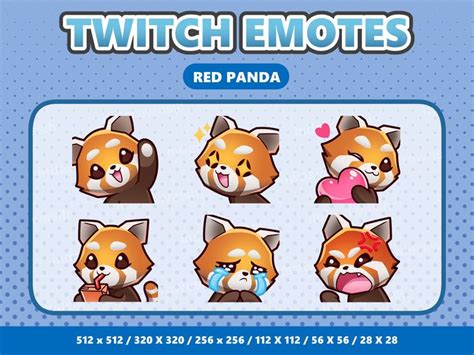 Red Panda Kawaii Emotes Pack 1 Twitch Discord Youtube Streamer Cute