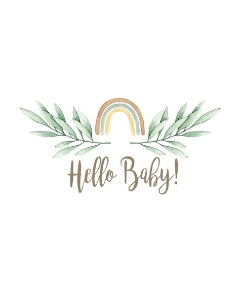 Premium Photo Watercolor Illustration Card Hello Baby With Eucalyptus