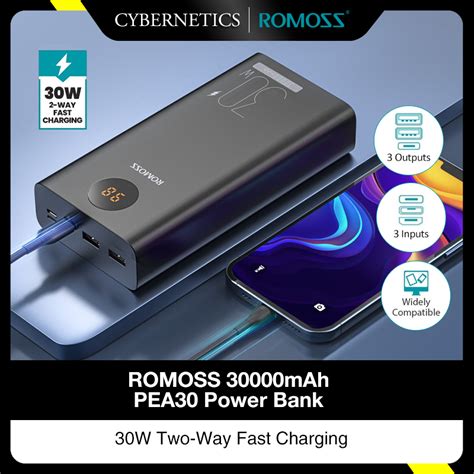 ROMOSS 30000mAh Power Bank PEA30, PD 30W USB C Two-way Fast Charging ...