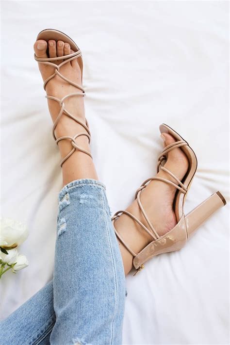 Sexy Nude Heels Patent Heels Dress Sandals Caged Heels Lulus
