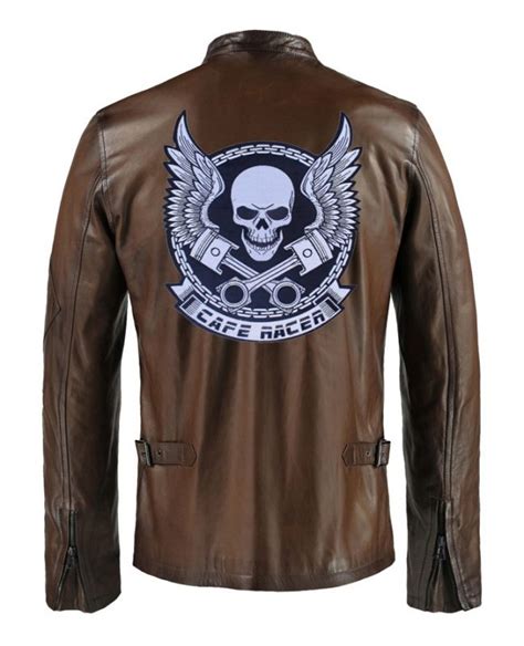 Mens Brown Striped Cafe Racer Biker Leather Jacket Real Leather Jackets