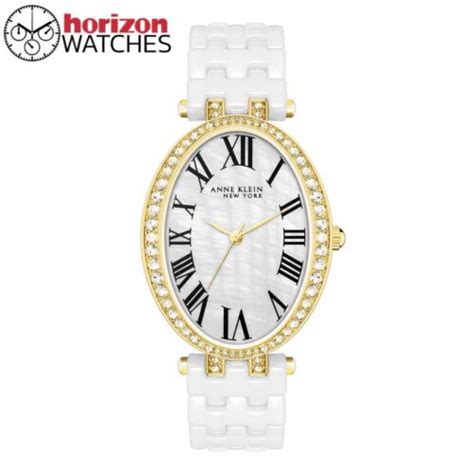 Anne Klein New York Gold Tone White Ceramic Bracelet Womens Quartz Watch Ebay