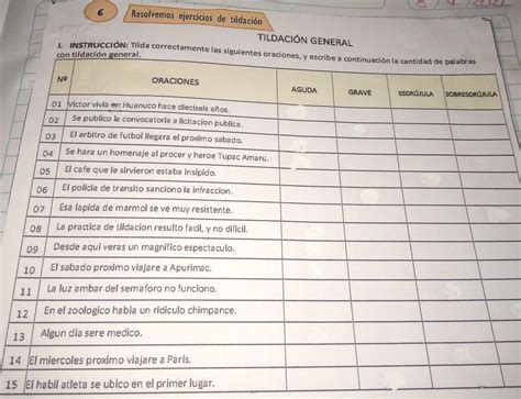 tilda correctamente las siguientes oraciones y escribe a continuación