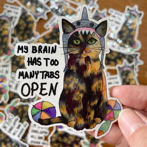 Sticker My Brain Has Too Many Tabs Open Sassy Cat Chromaddict